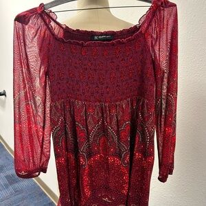 INC International Concepts Red Smocked Off the Shoulder Sundress